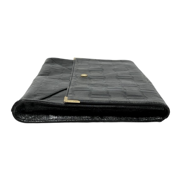 LODIS Oversized Black Embossed Geometric Pattern Envelope Style Clutch Purse - Picture 3 of 14